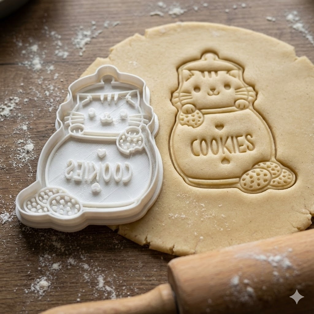 Emporte-Pièce Chat dans Bocal à Cookies - Découpoir Pâtisserie Kawaii