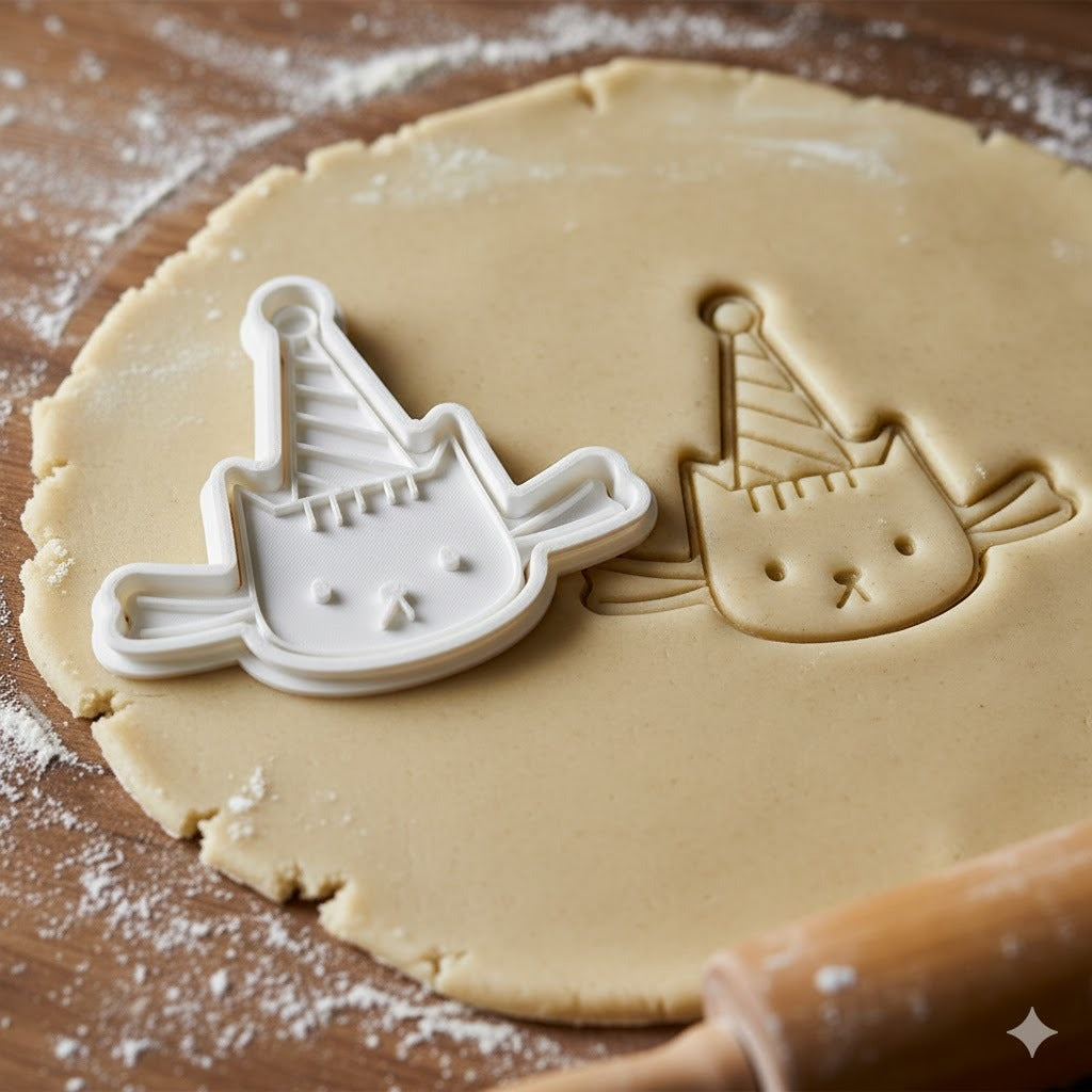 Emporte-pièce Chat Anniversaire - Découpoir Pâtisserie Kawaii
