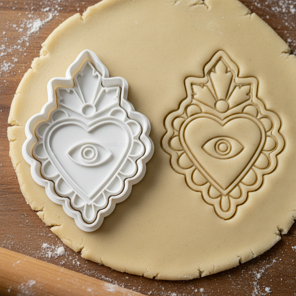 Emporte-Pièce Cœur Décoré - Motif Sacré Cœur avec Œil - Pâtisserie Professionnelle