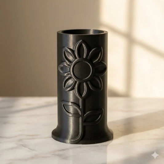 Vase, pot décoratif – Motif floral noir en relief