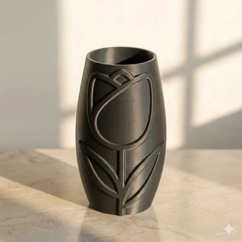 Vase, pot décoratif – Motif tulipe noire stylisée