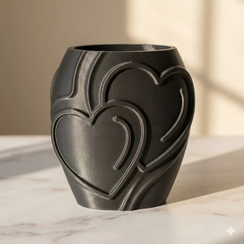 Vase, pot décoratif – Motif cœurs en relief noir
