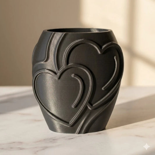 Vase, pot décoratif – Motif cœurs en relief noir