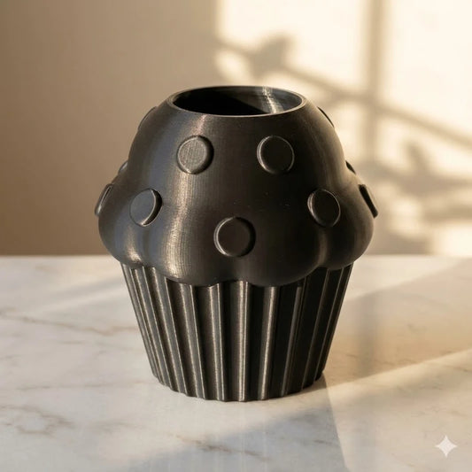 Vase, pot décoratif – Forme de cupcake noir imprimé en 3D