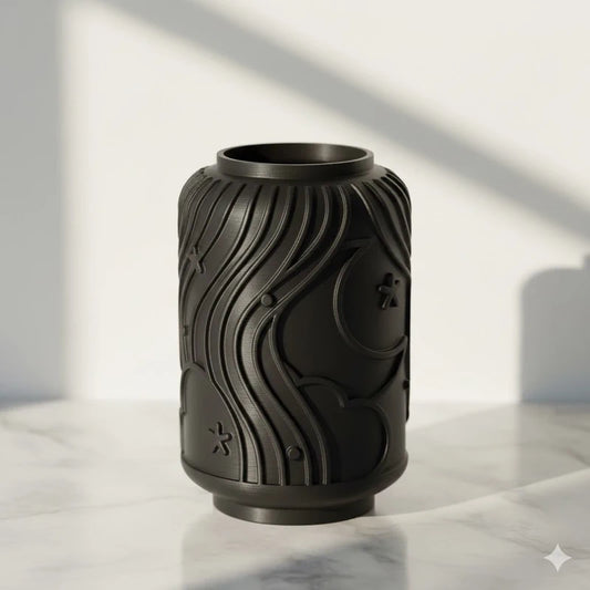 Vase, pot décoratif – Thème nuit étoilée et ondes célestes noir mat