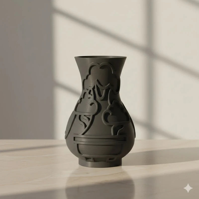 Vase, pot décoratif – Motif bonsaï stylisé noir mat