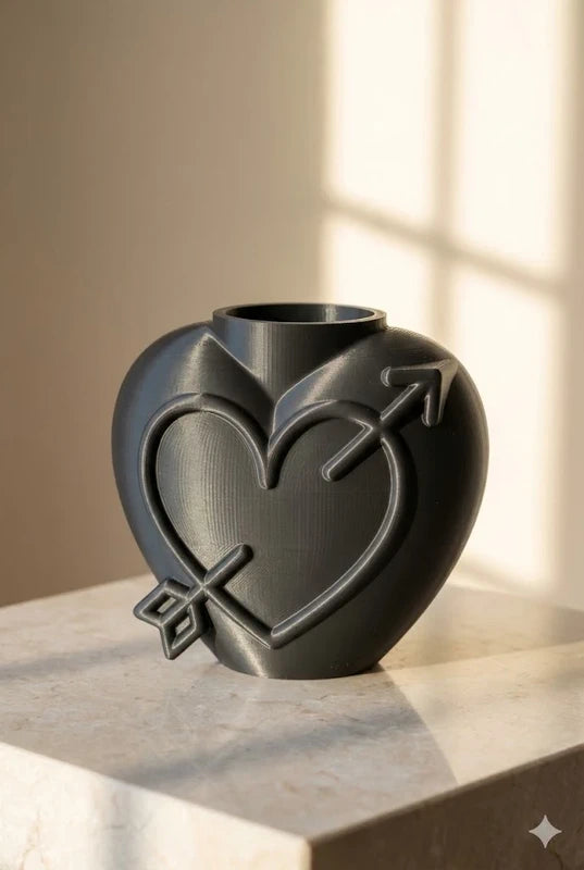 Vase, pot décoratif – Cœur noir traversé d'une flèche