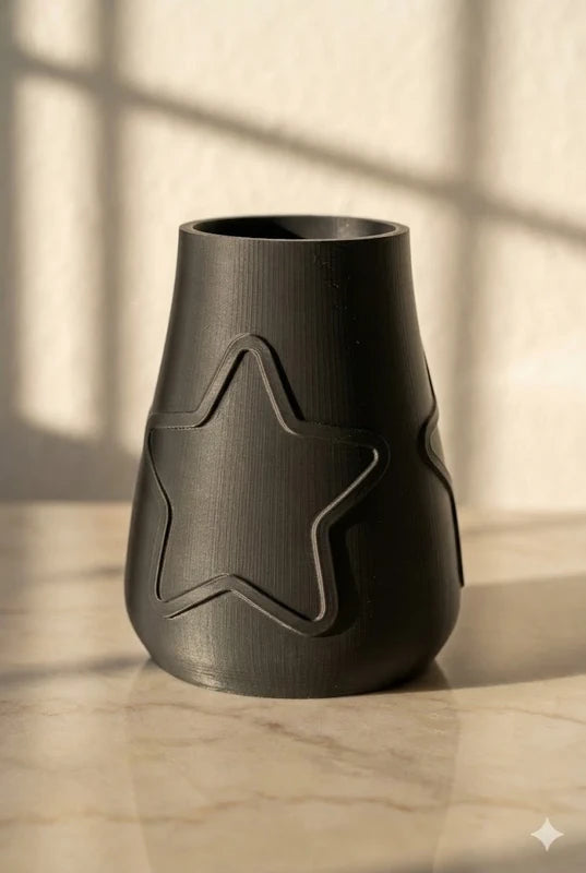 Vase, pot décoratif – Motif étoile en relief, impression 3D noir mat