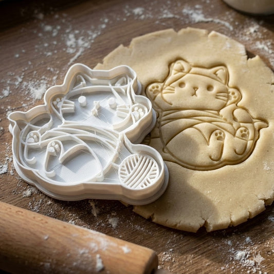 Emporte-pièce Chat avec Pelote de Laine - Découpoir Pâtisserie Kawaii
