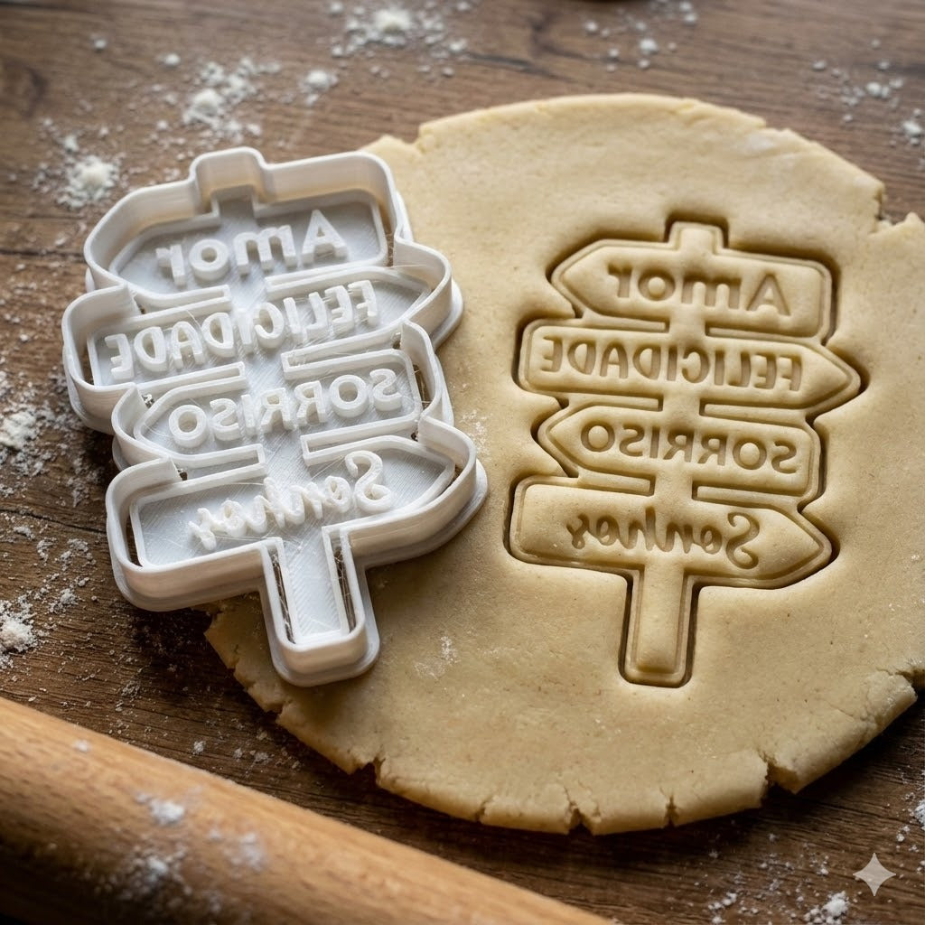 Emporte-pièce Panneau Directionnel - Amor, Felicidade, Sorriso, Sonhos