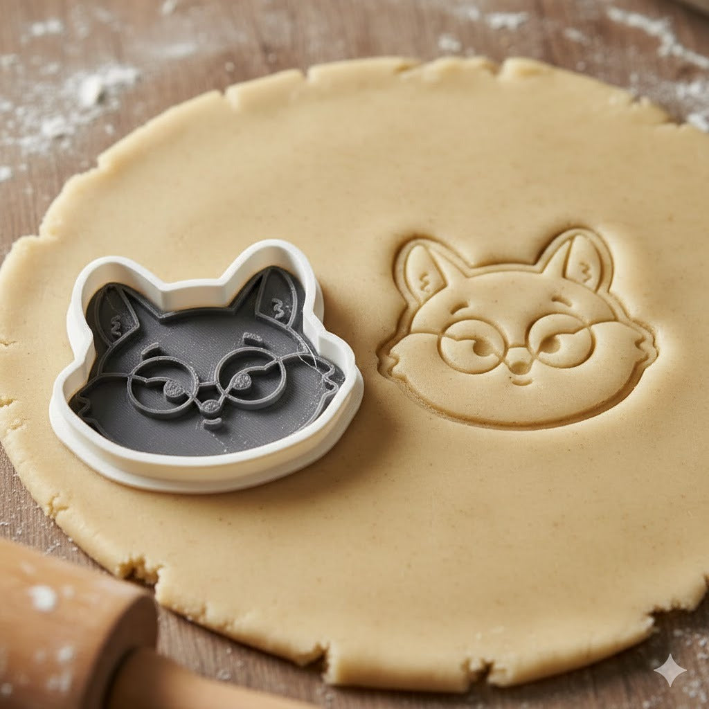 Emporte-pièce Chat Kawaii avec Lunettes - Découpoir Biscuit Pâtisserie
