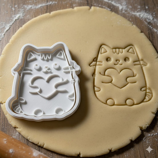 Emporte-Pièce Chat Kawaii avec Cœur - Découpoir Pâtisserie Mignon