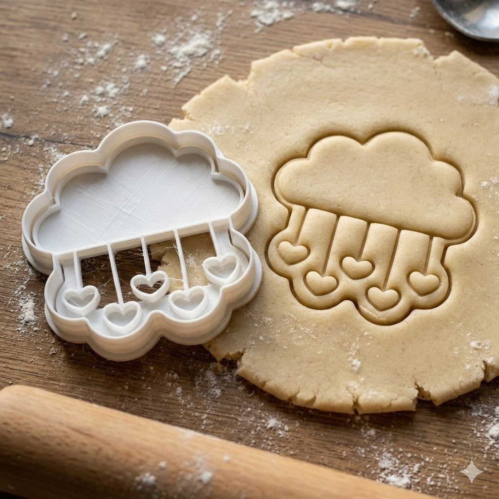 Emporte-pièce Nuage avec Cœurs de Pluie - Décoration Pâtisserie Kawaii