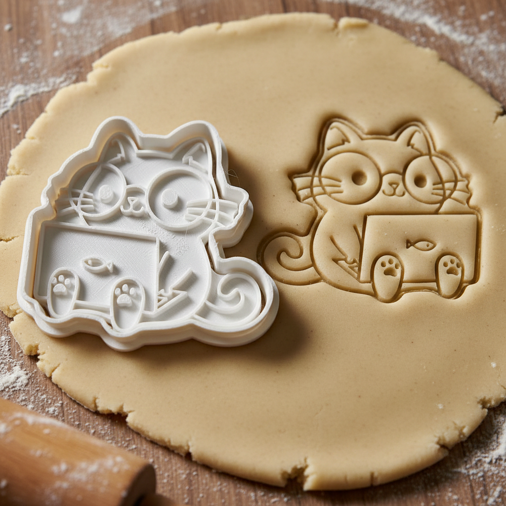 Emporte-pièce Chat avec Ordinateur - Découpoir Pâtisserie Kawaii