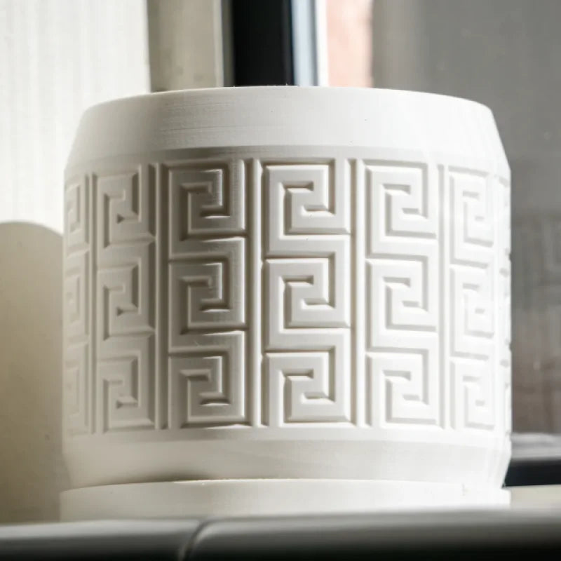 Aztec Pattern Debossed Planter Pot with Drainage Holes Drip Tray
