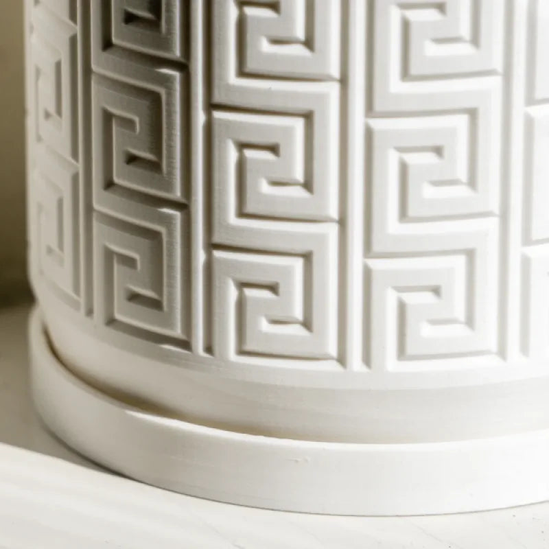 Aztec Pattern Debossed Planter Pot with Drainage Holes Drip Tray