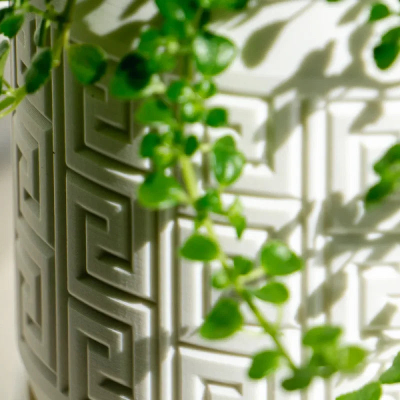 Aztec Pattern Debossed Planter Pot with Drainage Holes Drip Tray