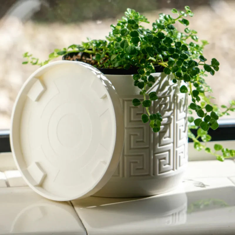 Aztec Pattern Debossed Planter Pot with Drainage Holes Drip Tray