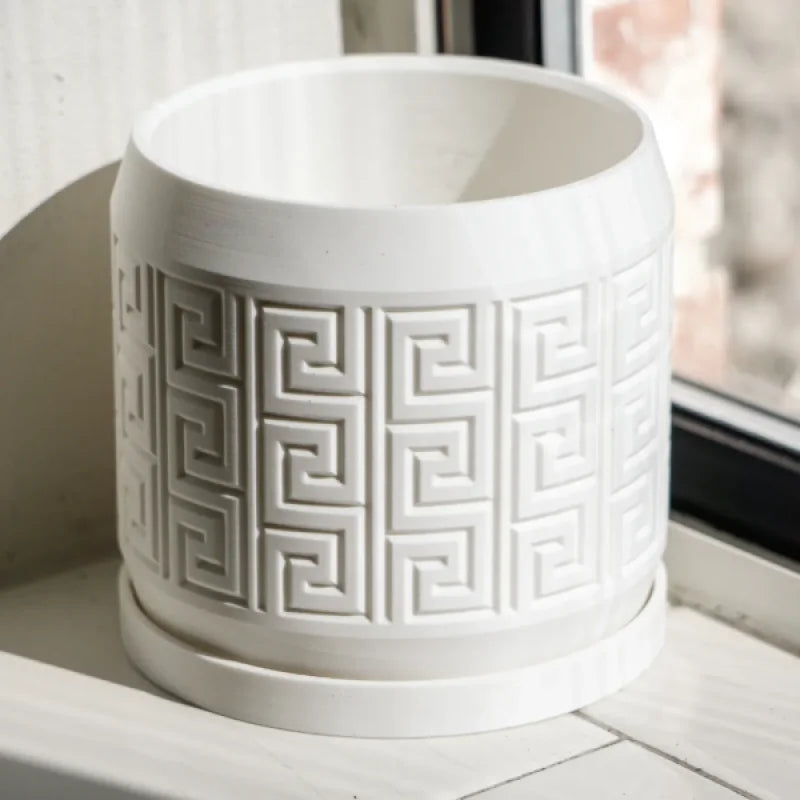Aztec Pattern Debossed Planter Pot with Drainage Holes Drip Tray