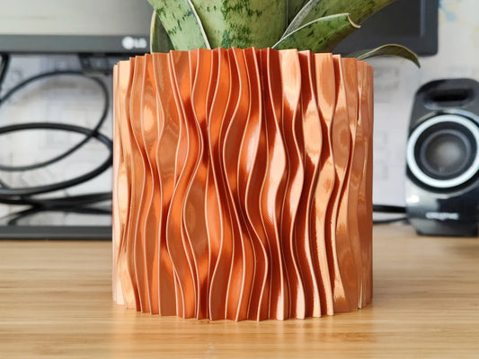 Pot de fleurs en cuivre moderne à vagues paramétriques - Jardinière design élégant