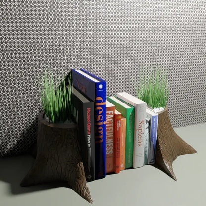 Serre-livres Tronc d'Arbre et Pot de Fleur - PolyPrestige 3D