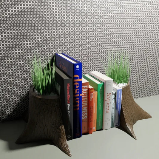 Serre-livres Tronc d'Arbre et Pot de Fleur - PolyPrestige 3D